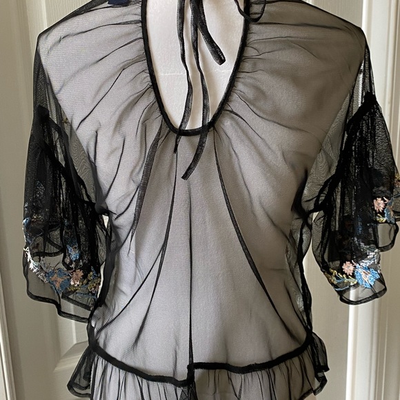 NWT Kaari Blue black sheer mesh blouse size XS. - Picture 2 of 6
